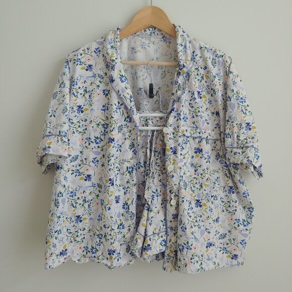 Love & Lore Large 100% organic cotton white pajama set shorts button down top - Picture 1 of 16
